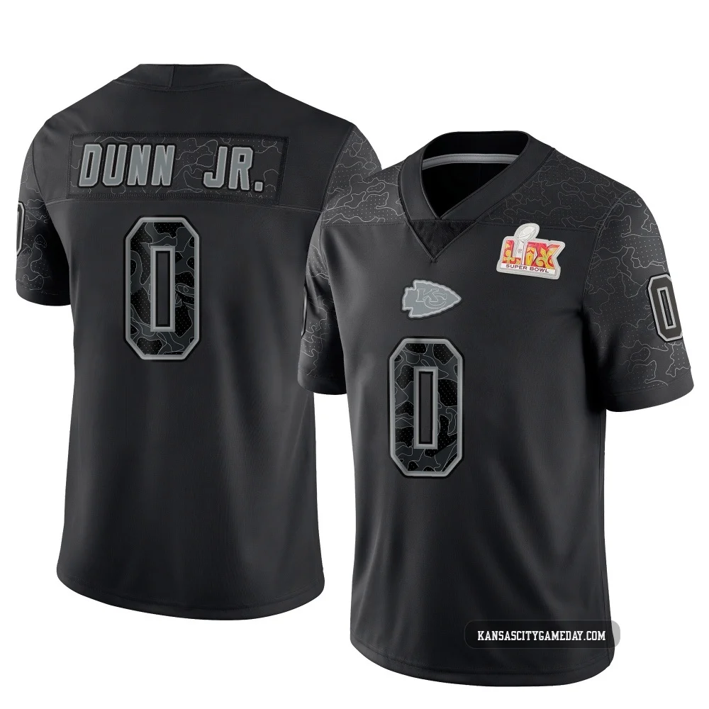 Men's Anthony Dunn Jr. Kansas City Chiefs ＃0 Limited Black Reflective Super Bowl LIX Jersey