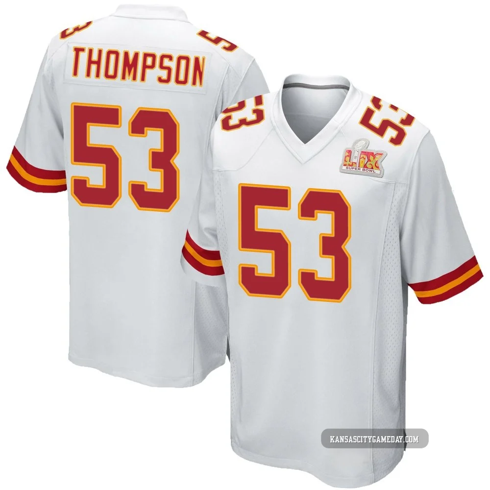 Men's BJ Thompson Kansas City Chiefs ＃53 Game White Super Bowl LIX Jersey