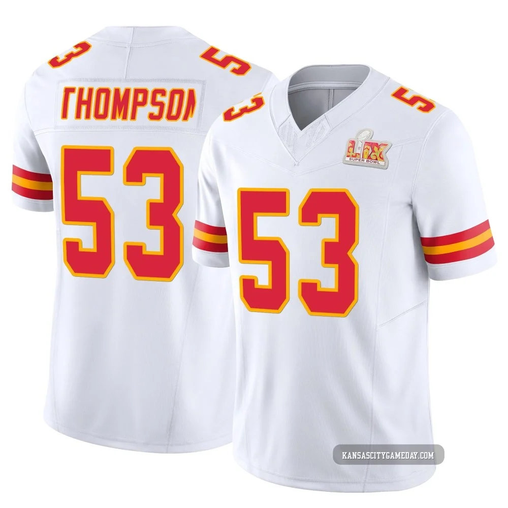 Men's BJ Thompson Kansas City Chiefs ＃53 Limited White Vapor F.U.S.E. Super Bowl LIX Jersey
