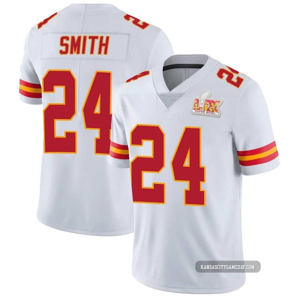 Men's Brashard Smith Kansas City Chiefs ＃24 Limited White Vapor Untouchable Super Bowl LIX Jersey
