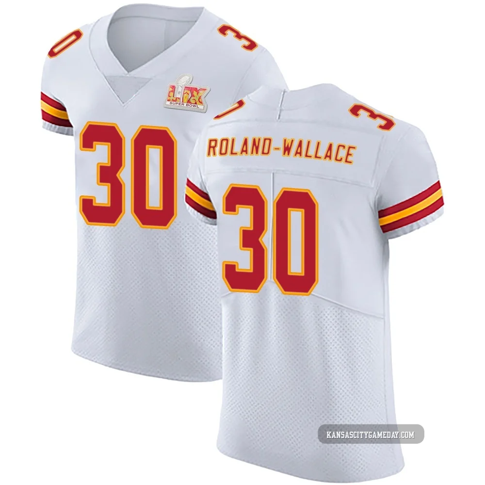 Men's Chris Roland-Wallace Kansas City Chiefs ＃30 Elite White Vapor Untouchable Super Bowl LIX Jersey
