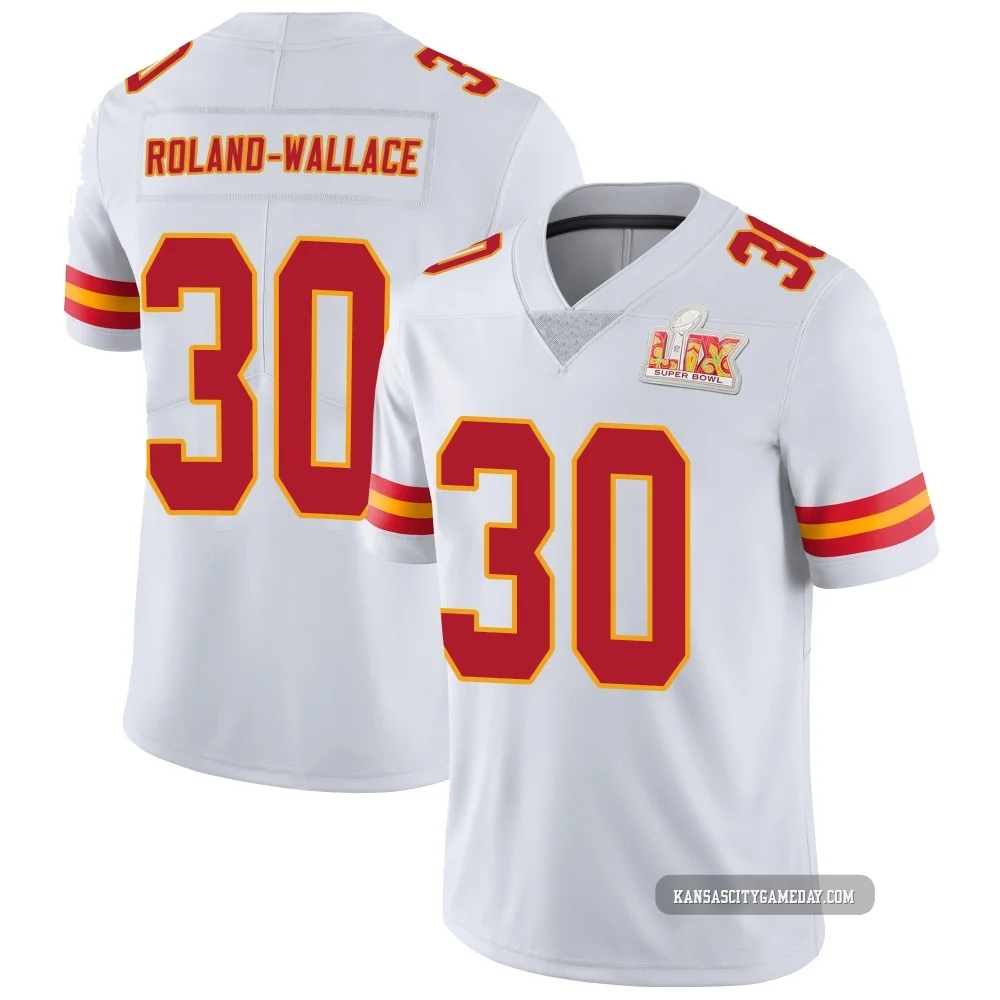 Men's Chris Roland-Wallace Kansas City Chiefs ＃30 Limited White Vapor Untouchable Super Bowl LIX Jersey