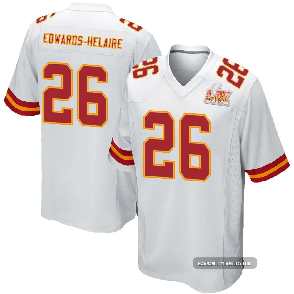 Men's Clyde Edwards-Helaire Kansas City Chiefs ＃26 Game White Super Bowl LIX Jersey
