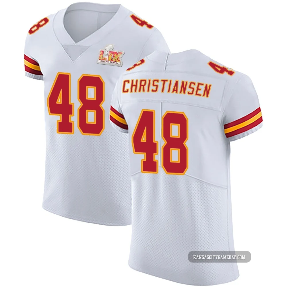 Men's Cole Christiansen Kansas City Chiefs ＃48 Elite White Vapor Untouchable Super Bowl LIX Jersey