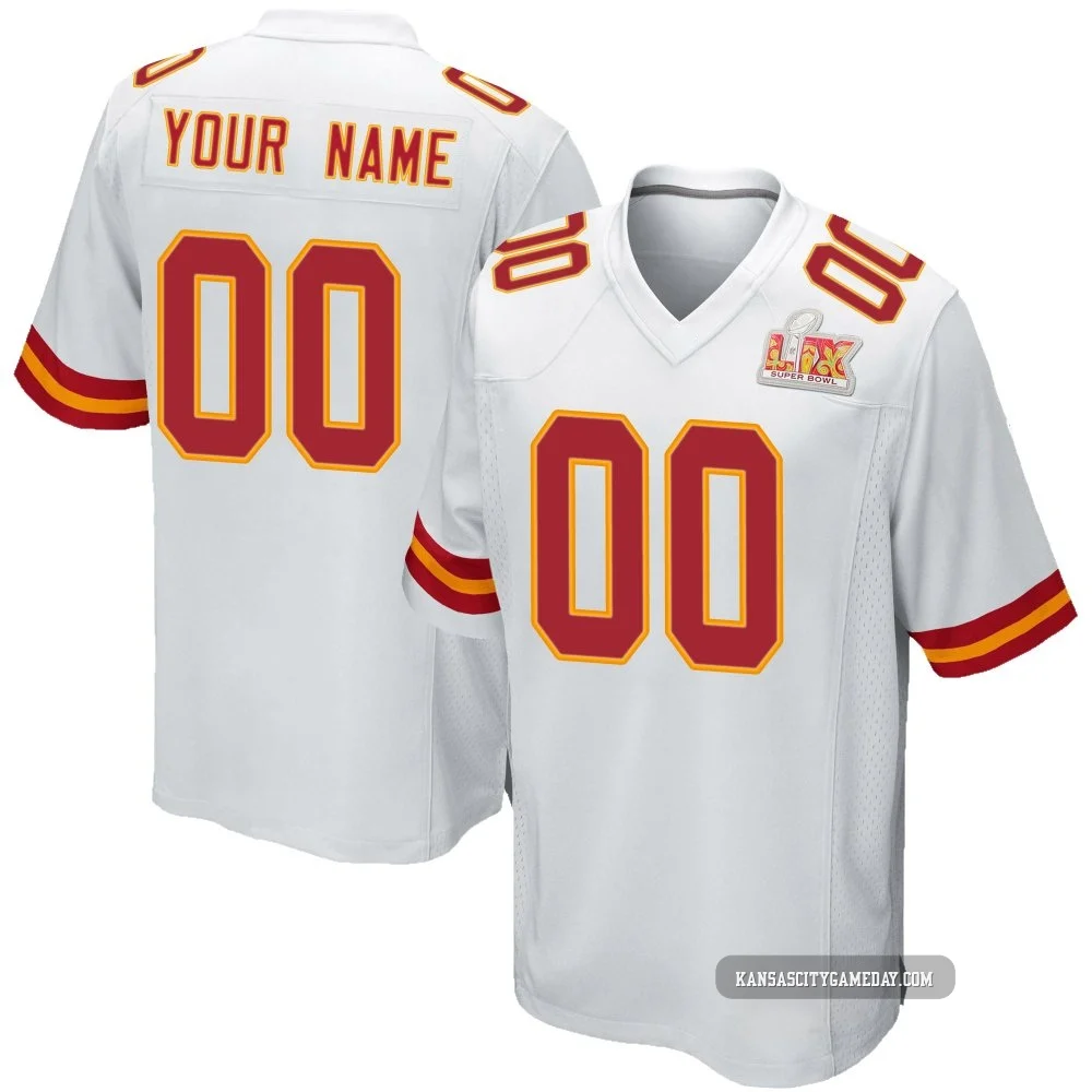 Men's Custom Kansas City Chiefs ＃00 Game White Super Bowl LIX Jersey