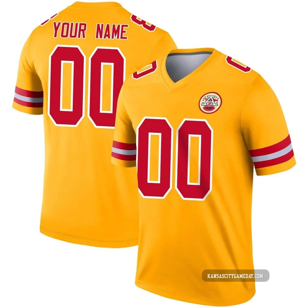 Men's Custom Kansas City Chiefs ＃00 Legend Gold Inverted Jersey