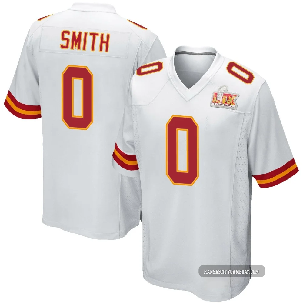 Men's EJ Smith Kansas City Chiefs ＃0 Game White Super Bowl LIX Jersey