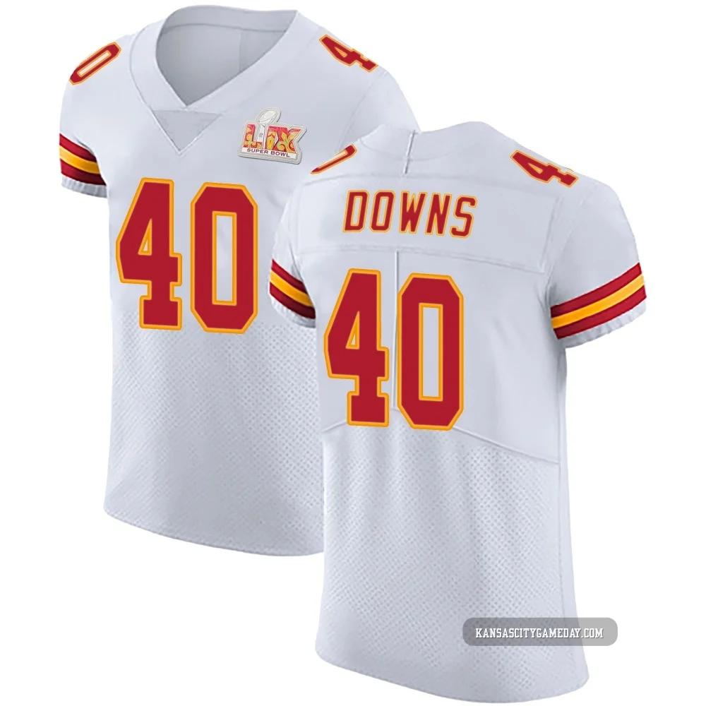 Men's Ethan Downs Kansas City Chiefs ＃40 Elite White Vapor Untouchable Super Bowl LIX Jersey