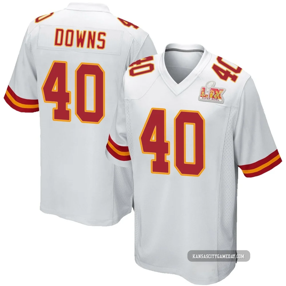 Men's Ethan Downs Kansas City Chiefs ＃40 Game White Super Bowl LIX Jersey
