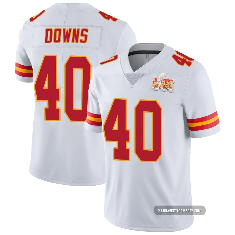 Men's Ethan Downs Kansas City Chiefs ＃40 Limited White Vapor Untouchable Super Bowl LIX Jersey