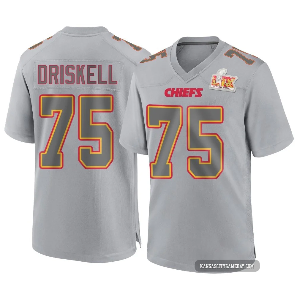 Men's Ethan Driskell Kansas City Chiefs ＃75 Game Gray Atmosphere Fashion Super Bowl LIX Jersey