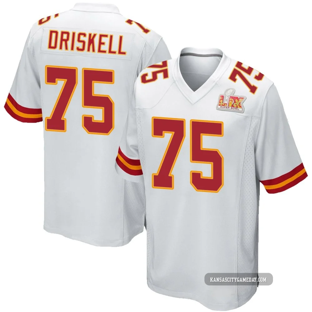 Men's Ethan Driskell Kansas City Chiefs ＃75 Game White Super Bowl LIX Jersey