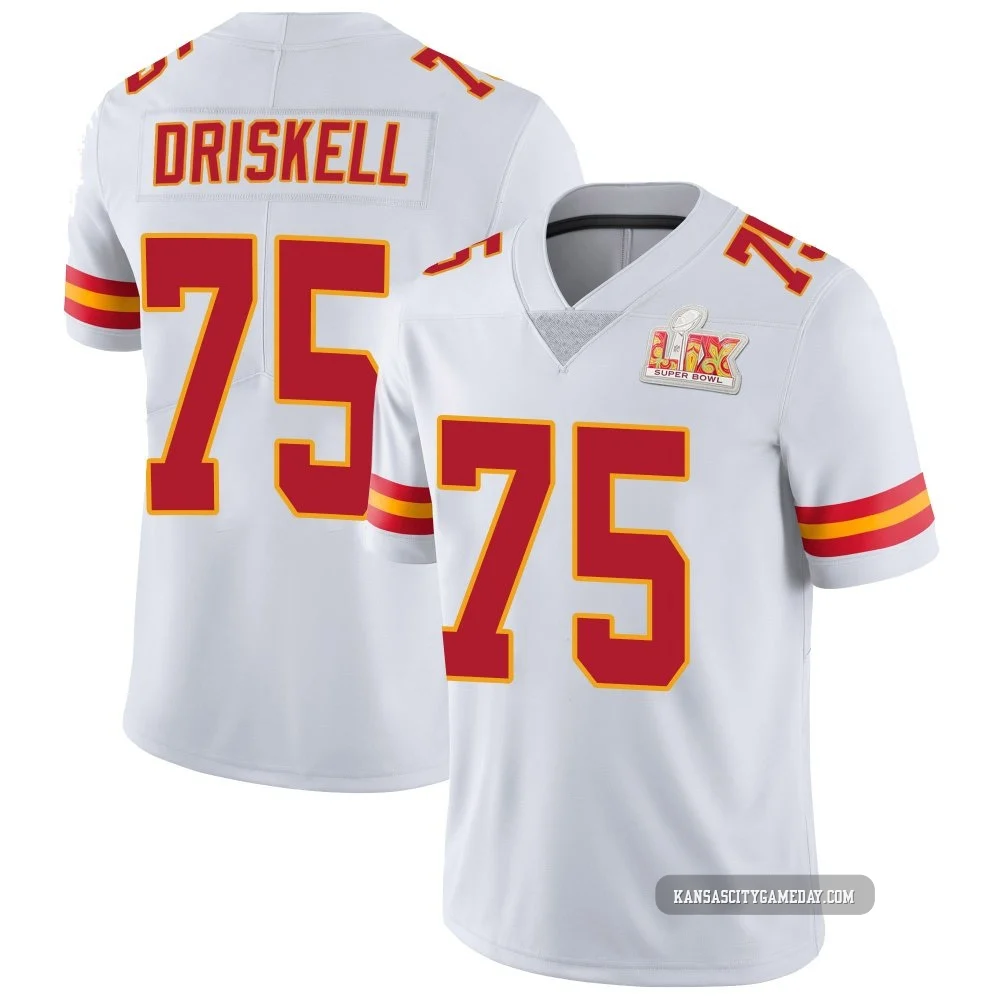 Men's Ethan Driskell Kansas City Chiefs ＃75 Limited White Vapor Untouchable Super Bowl LIX Jersey