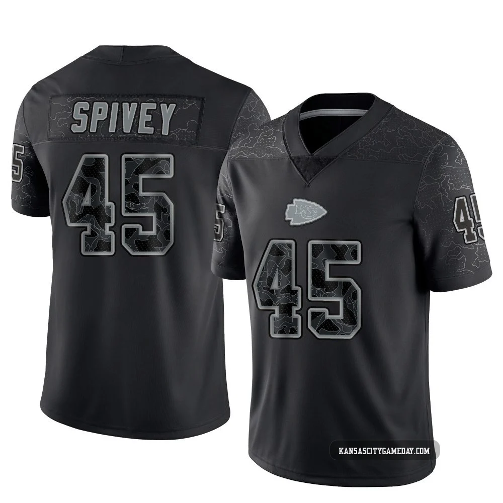 Men's Geor'Quarius Spivey Kansas City Chiefs ＃45 Limited Black Reflective Jersey