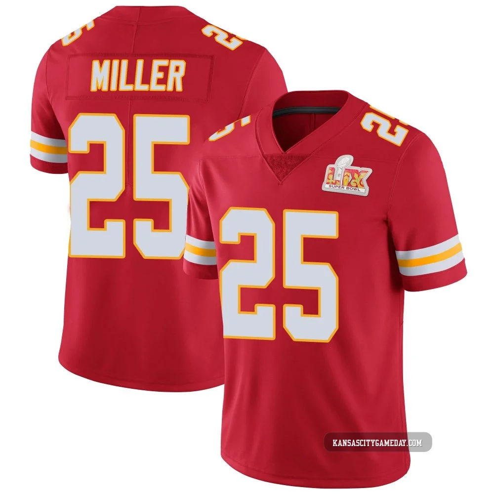Men's Glendon Miller Kansas City Chiefs ＃25 Limited Red Team Color Vapor Untouchable Super Bowl LIX Jersey