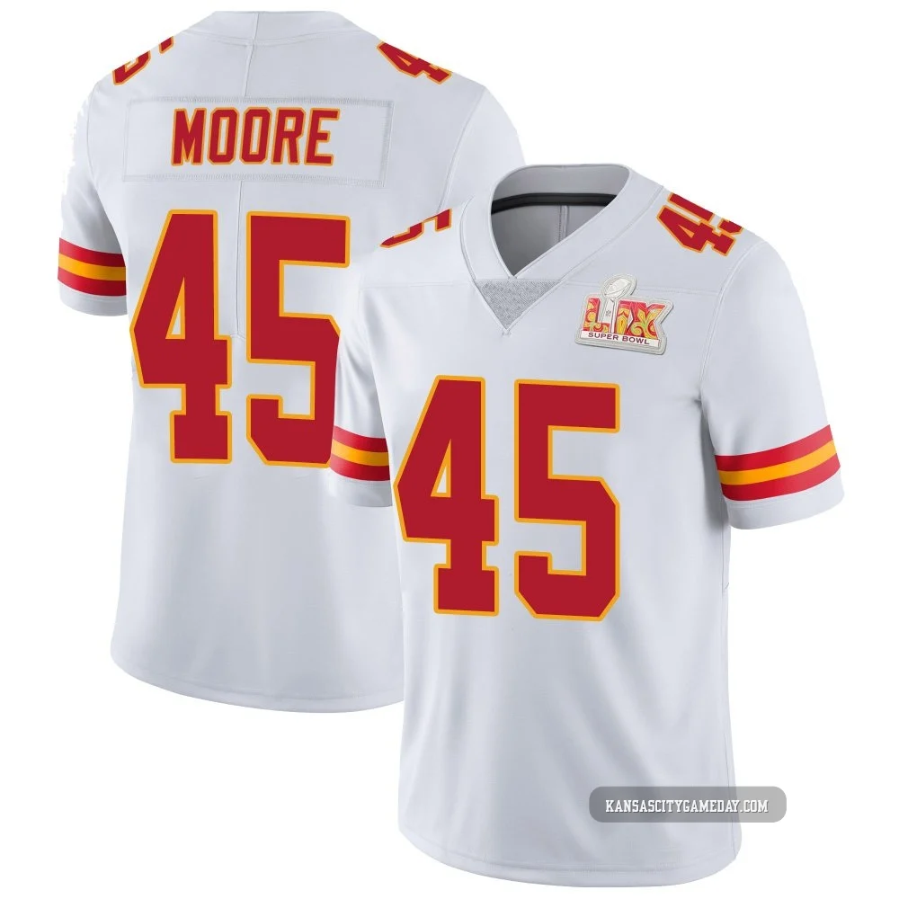 Men's Isaiah Moore Kansas City Chiefs ＃45 Limited White Vapor Untouchable Super Bowl LIX Jersey