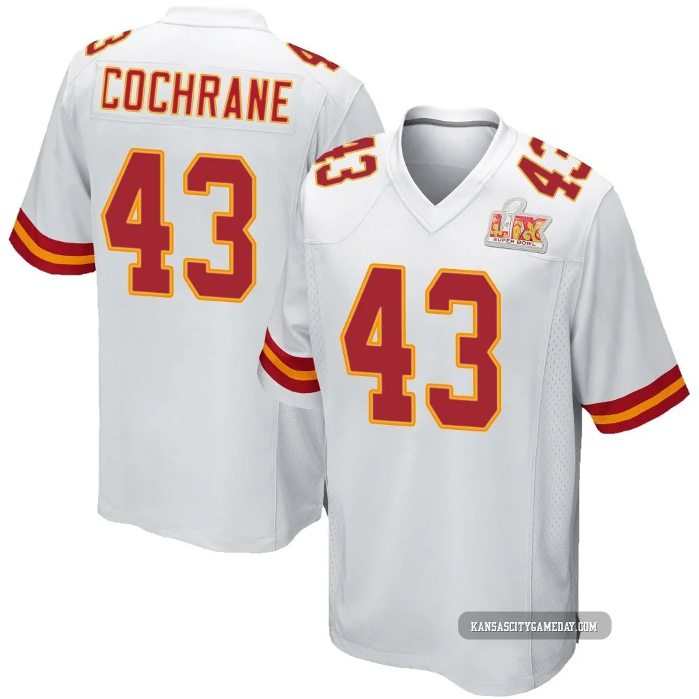 Men's Jack Cochrane Kansas City Chiefs ＃43 Game White Super Bowl LIX Jersey