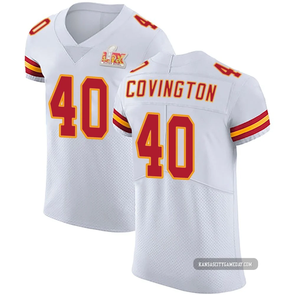 Men's Jacobe Covington Kansas City Chiefs ＃40 Elite White Vapor Untouchable Super Bowl LIX Jersey