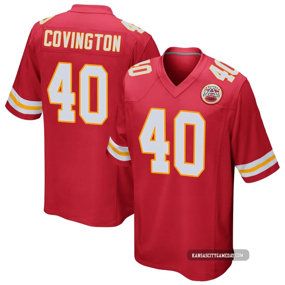 Men's Jacobe Covington Kansas City Chiefs ＃40 Game Red Team Color Jersey