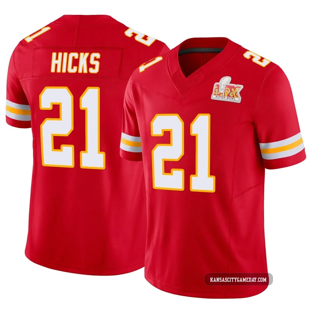 Men's Jaden Hicks Kansas City Chiefs ＃21 Limited Red Vapor F.U.S.E. Super Bowl LIX Jersey