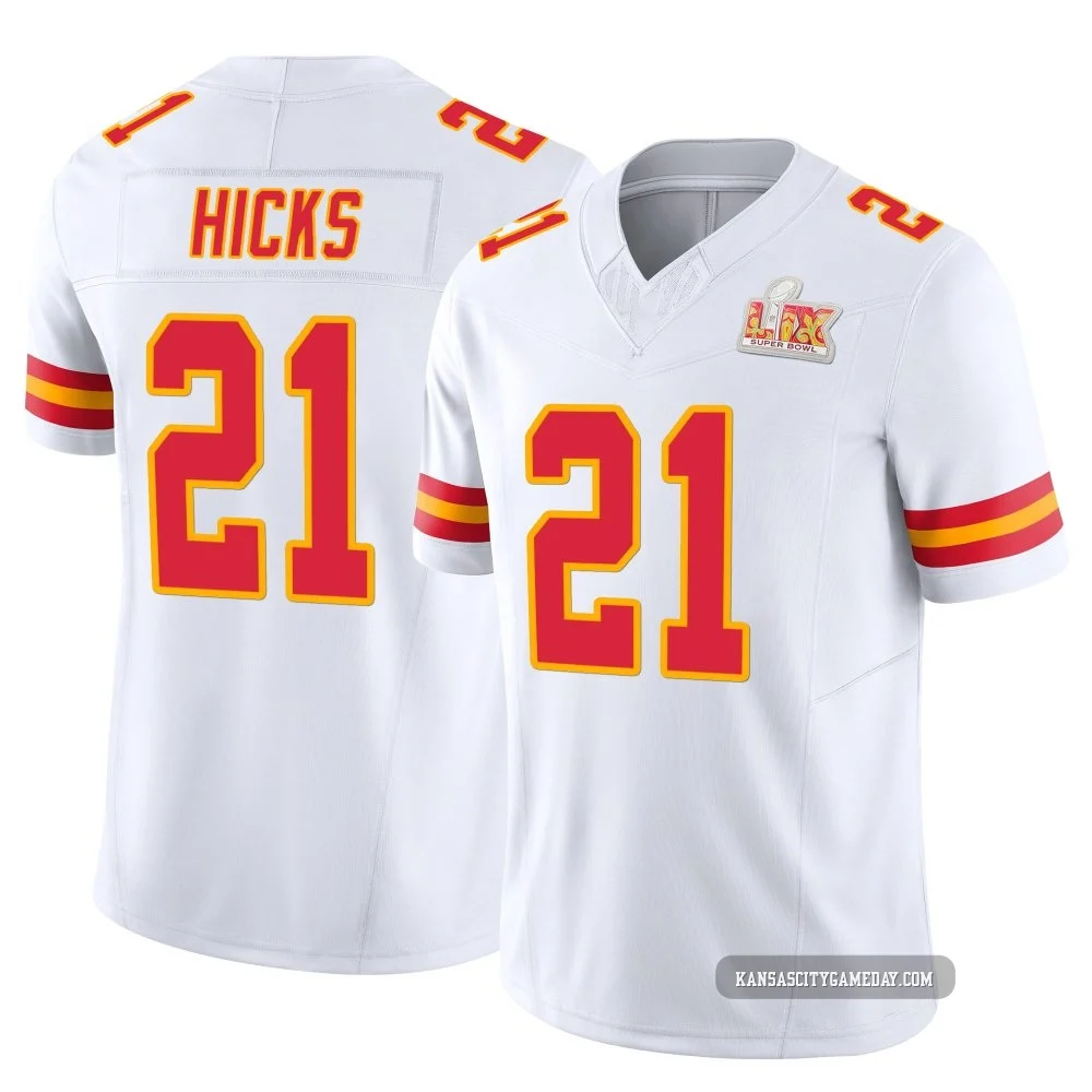 Men's Jaden Hicks Kansas City Chiefs ＃21 Limited White Vapor F.U.S.E. Super Bowl LIX Jersey