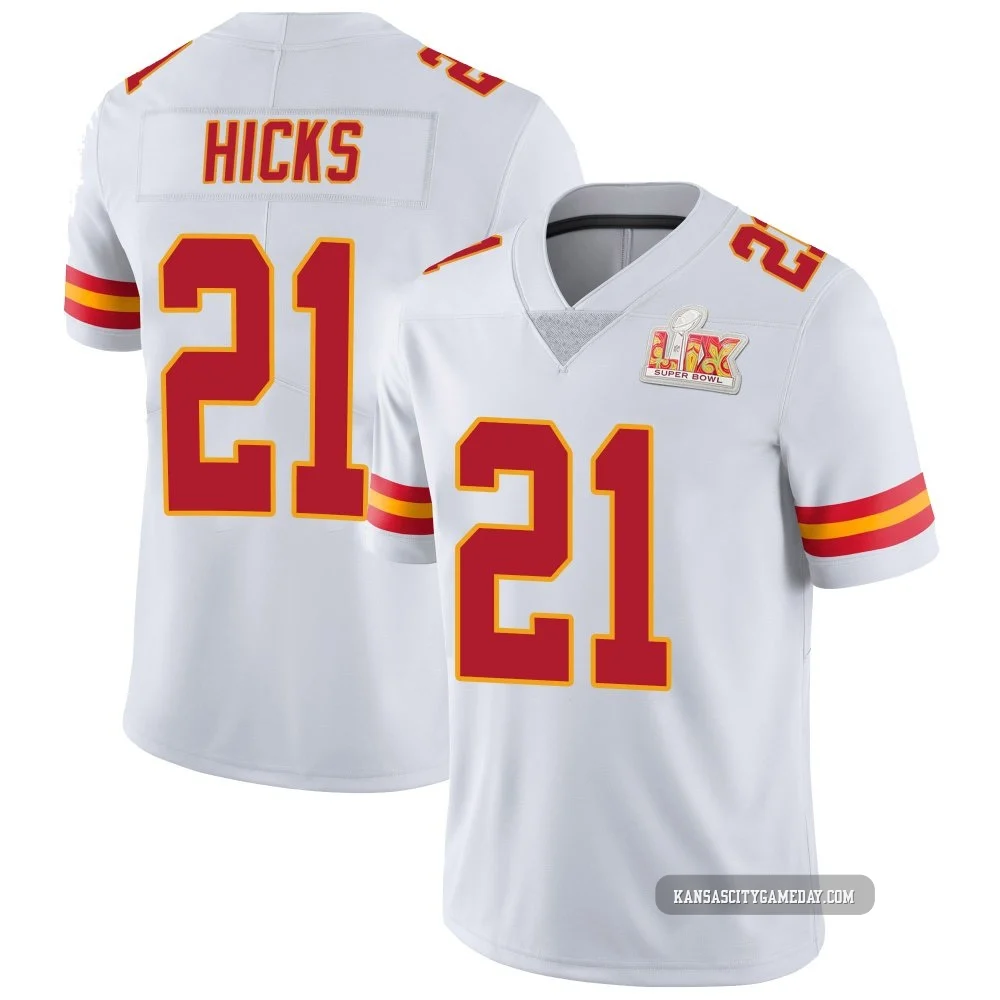 Men's Jaden Hicks Kansas City Chiefs ＃21 Limited White Vapor Untouchable Super Bowl LIX Jersey
