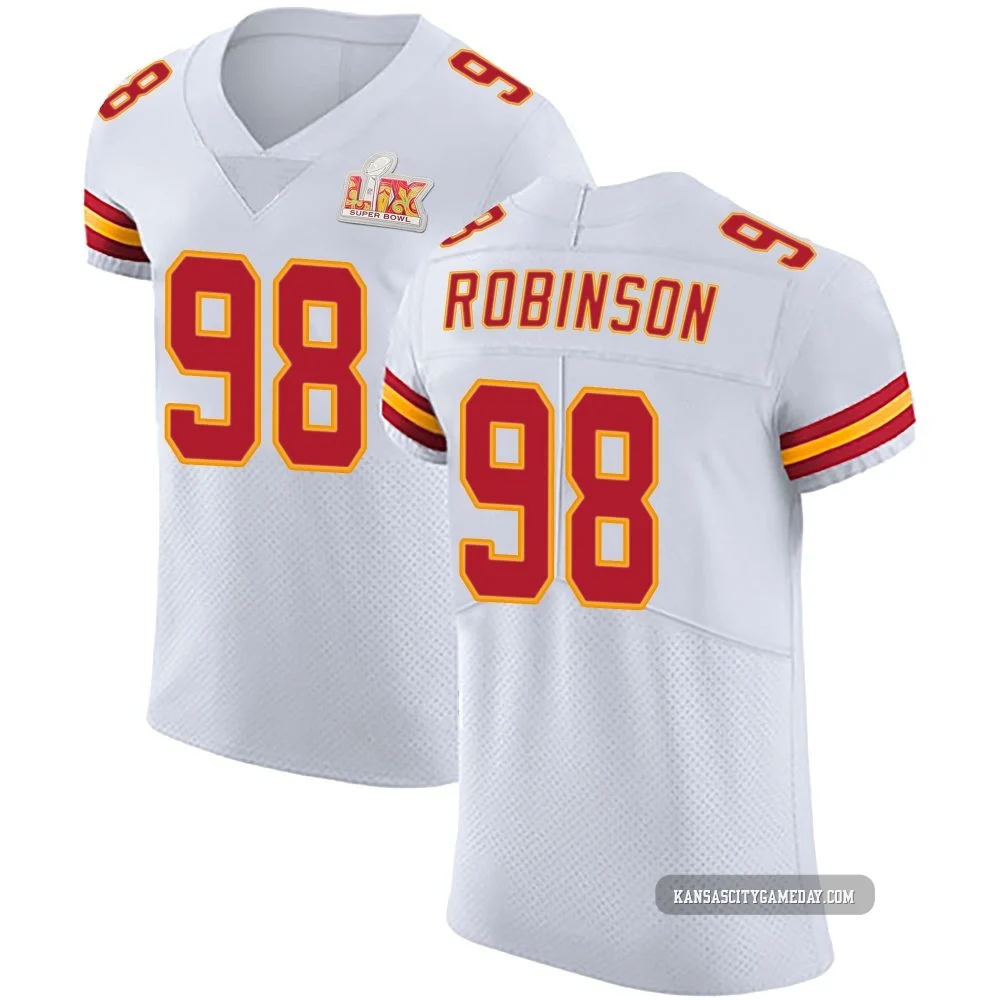 Men's Janarius Robinson Kansas City Chiefs ＃98 Elite White Vapor Untouchable Super Bowl LIX Jersey