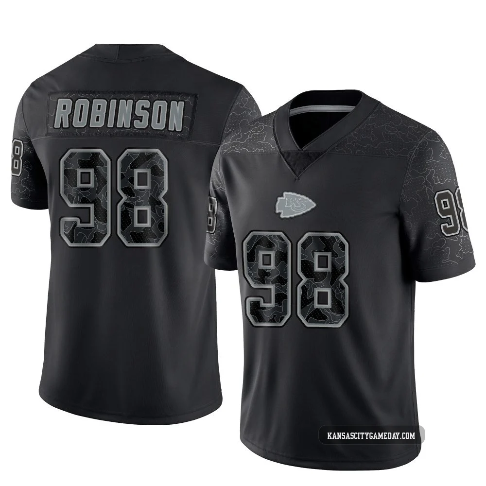 Men's Janarius Robinson Kansas City Chiefs ＃98 Limited Black Reflective Jersey