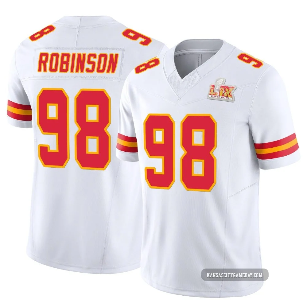Men's Janarius Robinson Kansas City Chiefs ＃98 Limited White Vapor F.U.S.E. Super Bowl LIX Jersey
