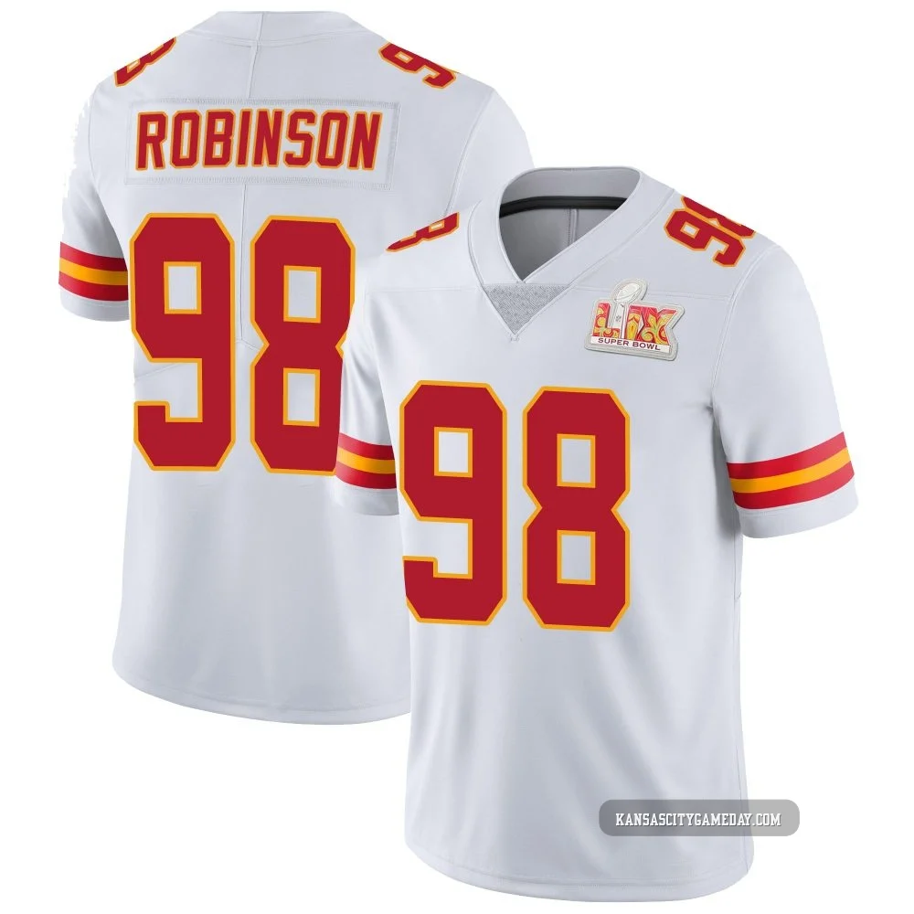 Men's Janarius Robinson Kansas City Chiefs ＃98 Limited White Vapor Untouchable Super Bowl LIX Jersey