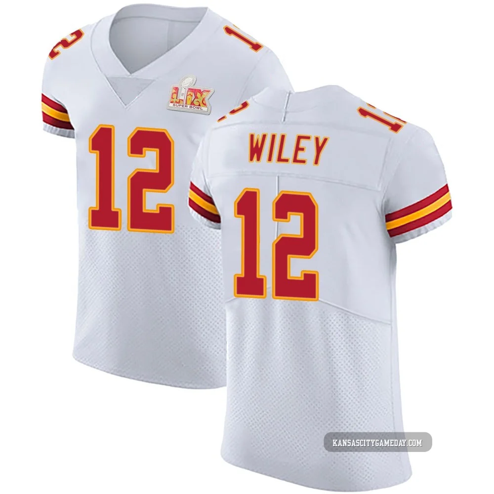 Men's Jared Wiley Kansas City Chiefs ＃12 Elite White Vapor Untouchable Super Bowl LIX Jersey