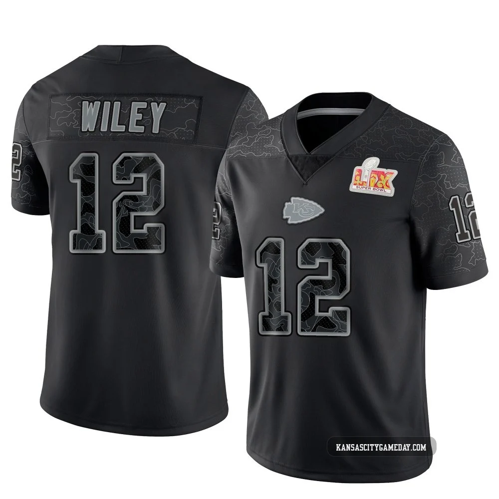 Men's Jared Wiley Kansas City Chiefs ＃12 Limited Black Reflective Super Bowl LIX Jersey