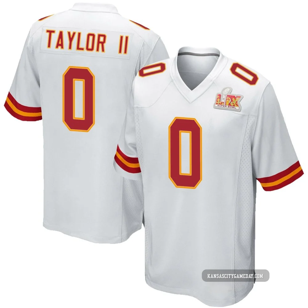 Men's Jason Taylor II Kansas City Chiefs ＃0 Game White Super Bowl LIX Jersey