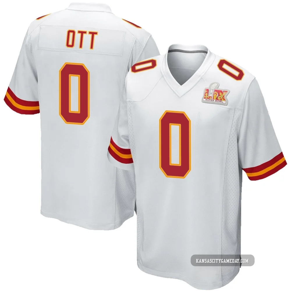 Men's Jaydn Ott Kansas City Chiefs ＃0 Game White Super Bowl LIX Jersey