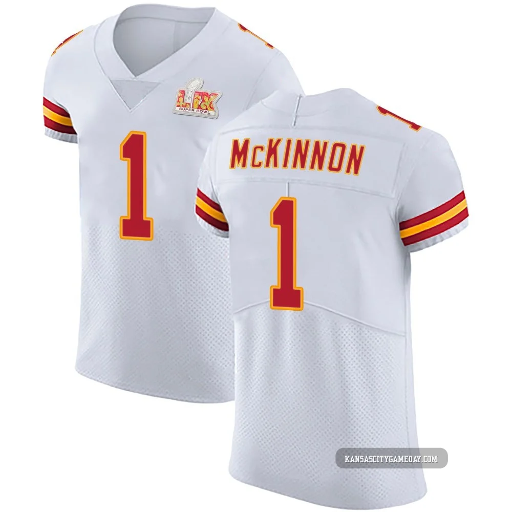 Men's Jerick McKinnon Kansas City Chiefs ＃1 Elite White Vapor Untouchable Super Bowl LIX Jersey