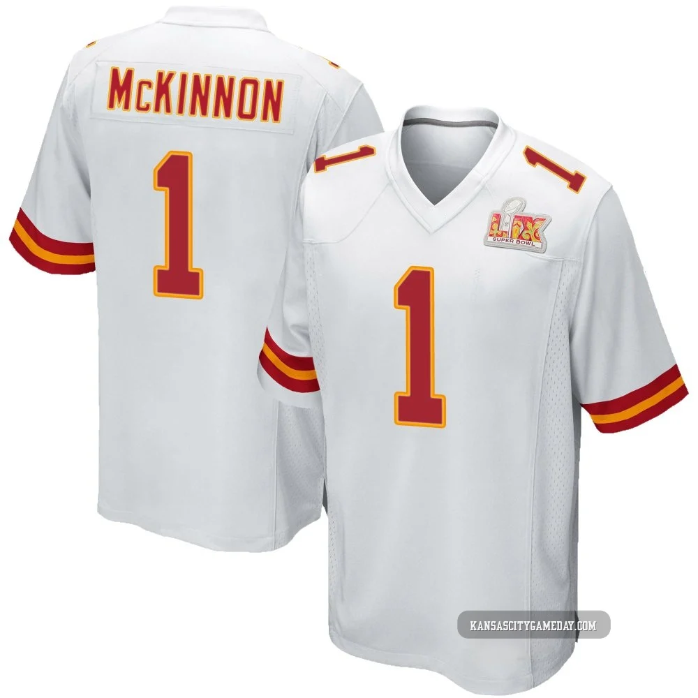 Men's Jerick McKinnon Kansas City Chiefs ＃1 Game White Super Bowl LIX Jersey