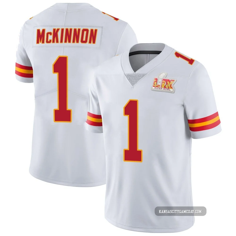 Men's Jerick McKinnon Kansas City Chiefs ＃1 Limited White Vapor Untouchable Super Bowl LIX Jersey