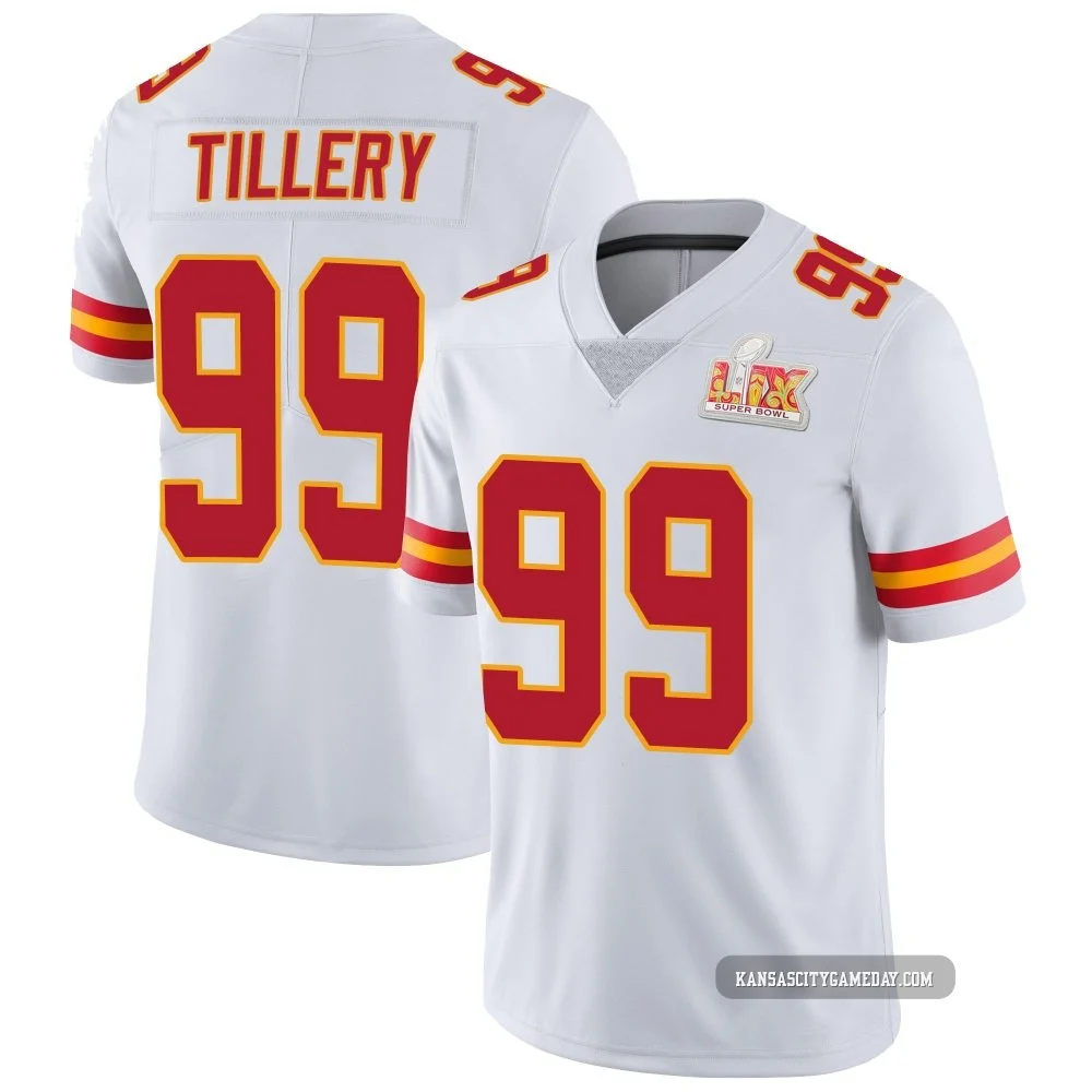 Men's Jerry Tillery Kansas City Chiefs ＃99 Limited White Vapor Untouchable Super Bowl LIX Jersey
