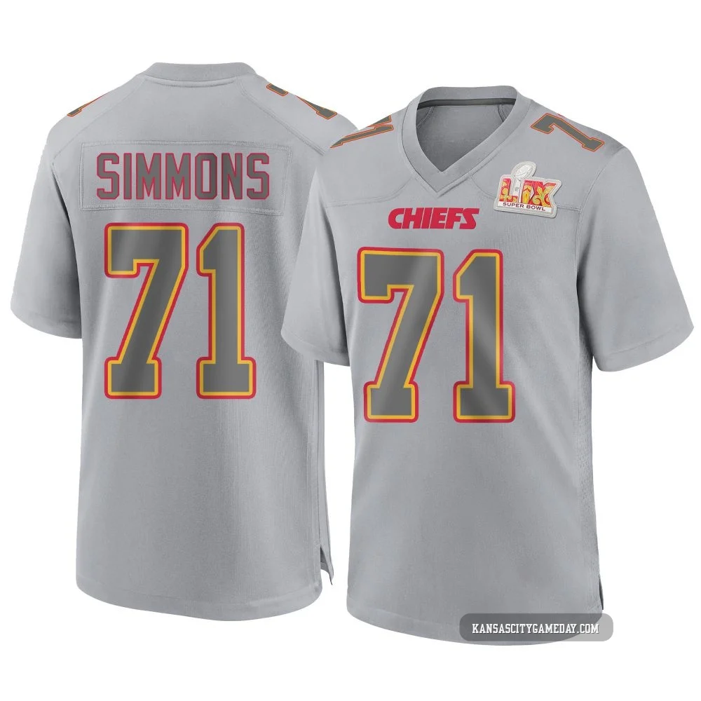 Men's Josh Simmons Kansas City Chiefs ＃71 Game Gray Atmosphere Fashion Super Bowl LIX Jersey