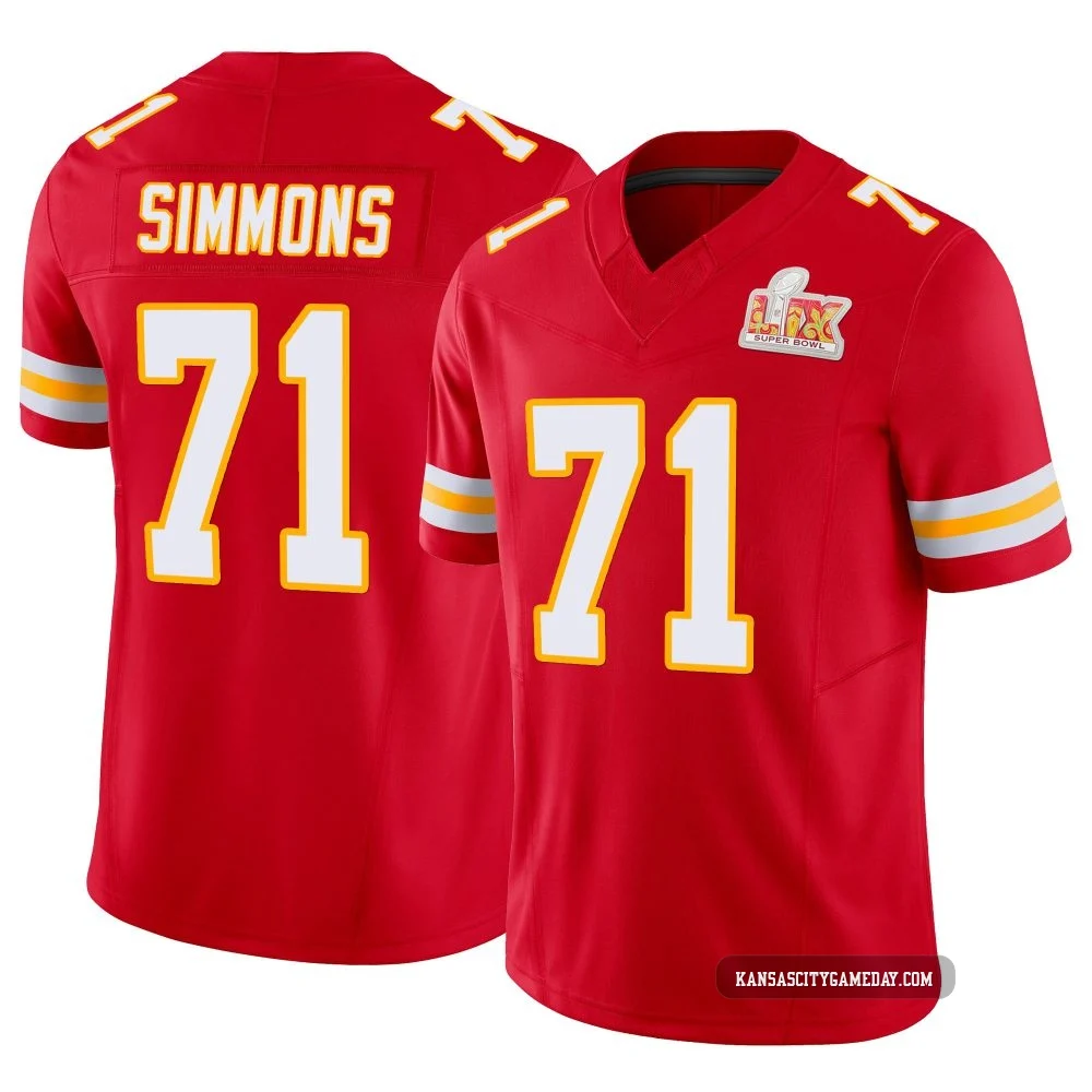 Men's Josh Simmons Kansas City Chiefs ＃71 Limited Red Vapor F.U.S.E. Super Bowl LIX Jersey