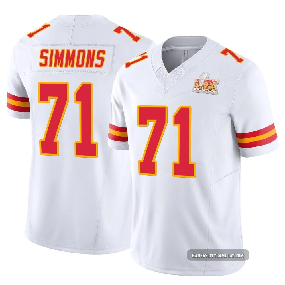 Men's Josh Simmons Kansas City Chiefs ＃71 Limited White Vapor F.U.S.E. Super Bowl LIX Jersey