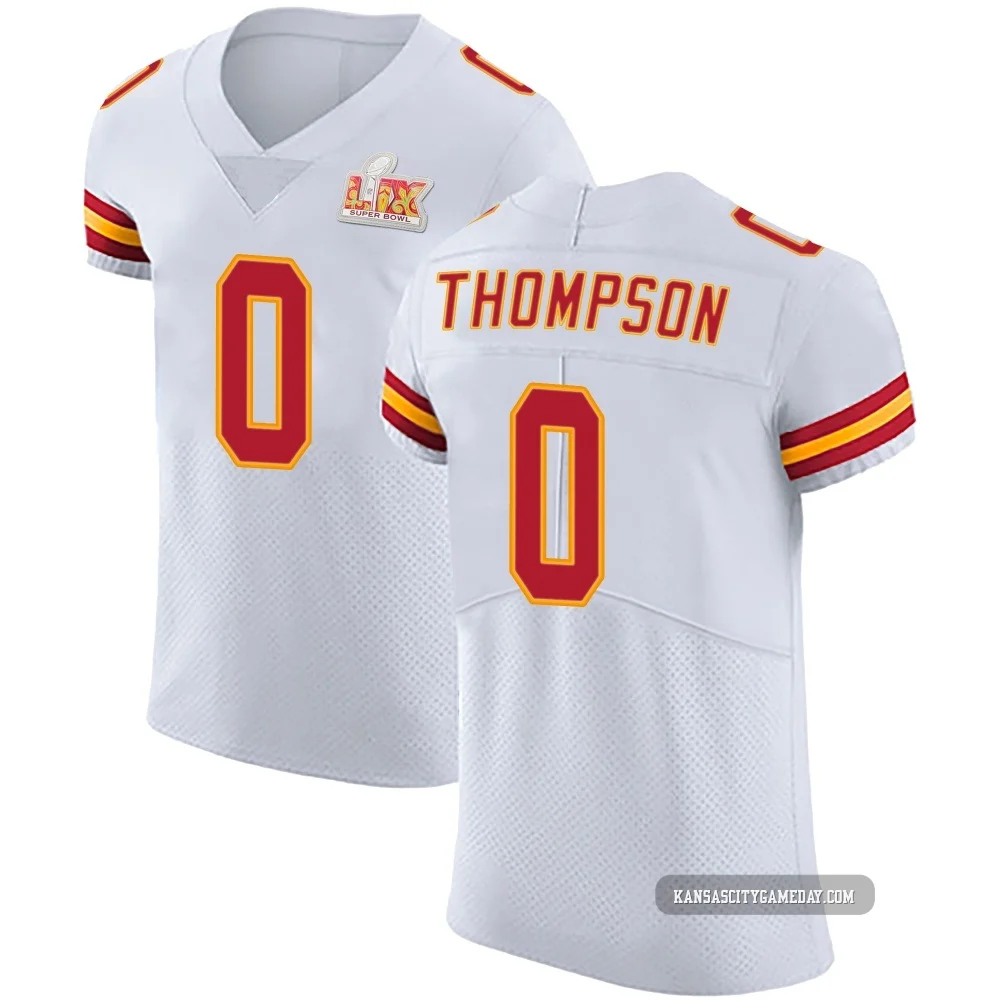 Men's Josh Thompson Kansas City Chiefs ＃0 Elite White Vapor Untouchable Super Bowl LIX Jersey