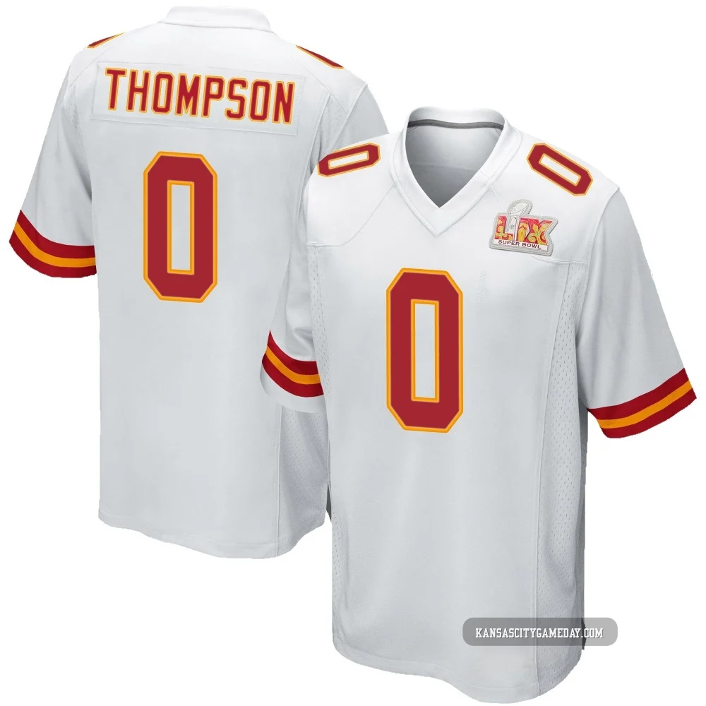 Men's Josh Thompson Kansas City Chiefs ＃0 Game White Super Bowl LIX Jersey