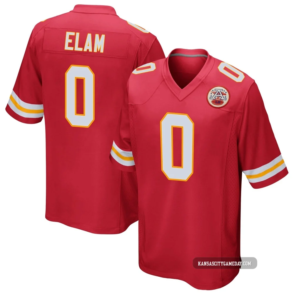 Men's Kaiir Elam Kansas City Chiefs ＃0 Game Red Team Color Jersey