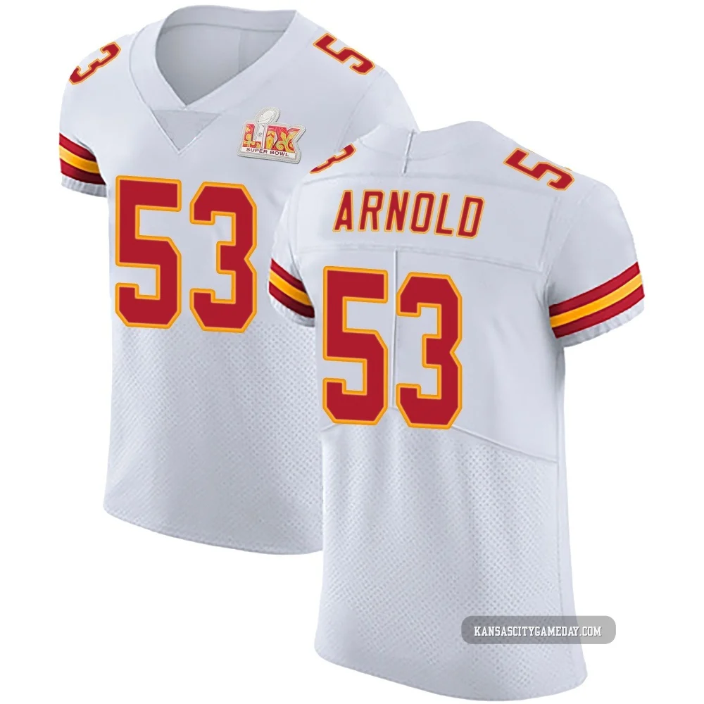 Men's Kam Arnold Kansas City Chiefs ＃53 Elite White Vapor Untouchable Super Bowl LIX Jersey