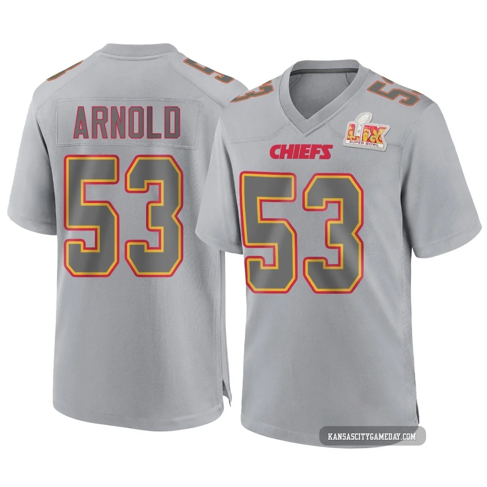 Men's Kam Arnold Kansas City Chiefs ＃53 Game Gray Atmosphere Fashion Super Bowl LIX Jersey