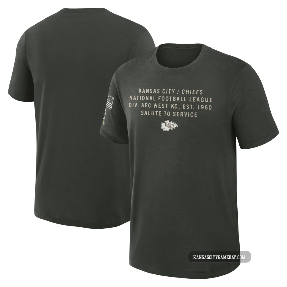 Men's Kansas City Chiefs Green Dark 2025 Salute to Service Sideline Slub T-Shirt