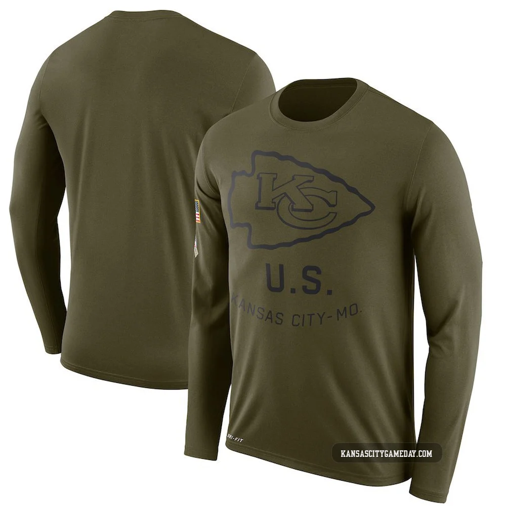 Men's Kansas City Chiefs Legend Olive 2018 Salute to Service Sideline Performance Long Sleeve T-Shirt
