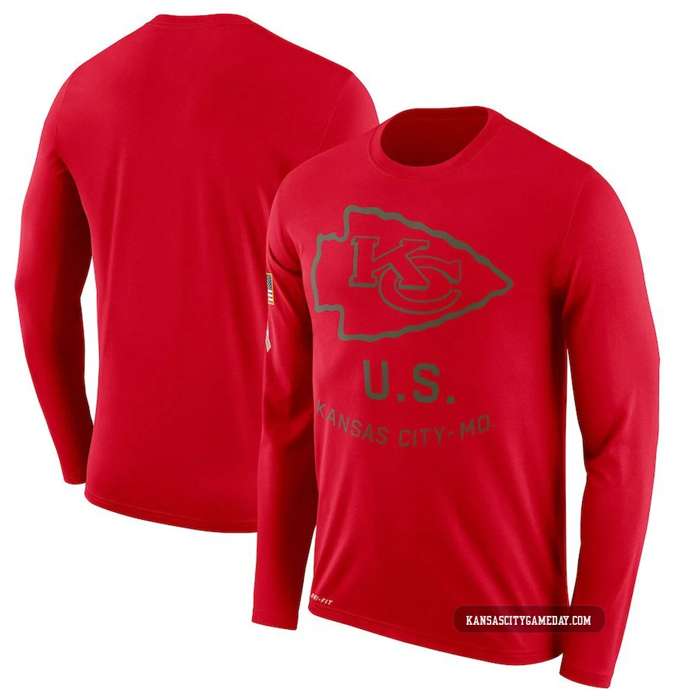Men's Kansas City Chiefs Legend Red 2018 Salute to Service Sideline Performance Long Sleeve T-Shirt