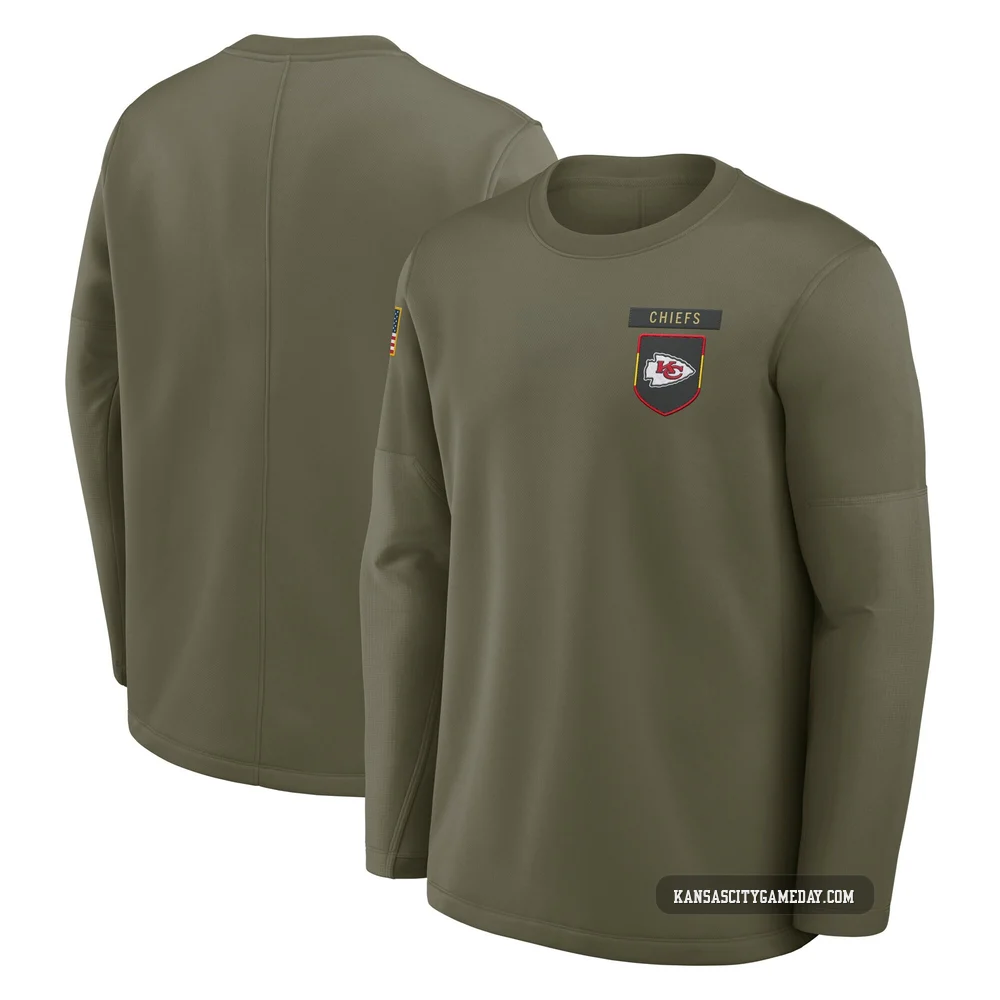 Men's Kansas City Chiefs Olive 2025 Salute to Service Sideline Coaches Long Sleeve T-Shirt